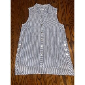 J. Jill Love Linen Sleeveless Striped Button Front Tunic Shirt Women's Size XSP